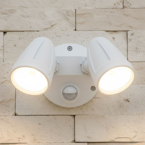 LED Spotlight White 2 Head 32W Tri-CCT 3600lm 240V IP65 With Sensor