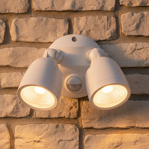 LED Spotlight White 2 Head 20W Tri-CCT 2100lm 240V IP65 With Sensor Marine Grade