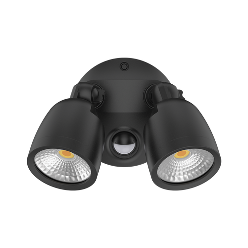 LED Spotlight Black 2 Head 20W Tri-CCT 2100lm 240V IP65 With Sensor Marine Grade