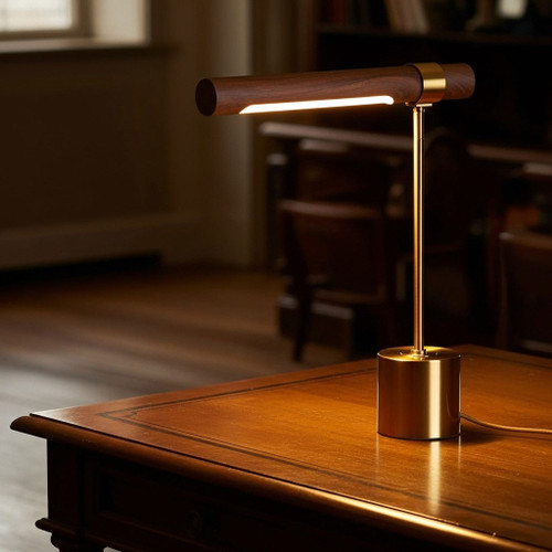 Table Lamp Gold and Walnut Wood LED 8W