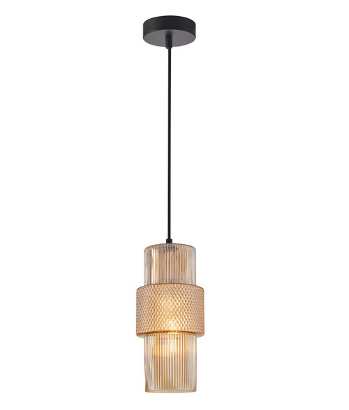 Pendant Light Amber Ribbed Glass 13cm E27 72W