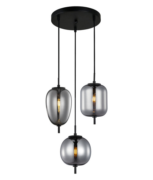 Pendant Light 3 Light Smokey Black Glass 420mm E14 10W