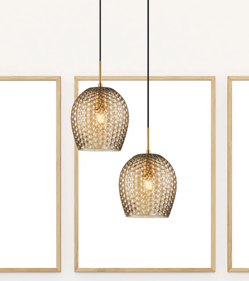 Pendant Light Amber Glass 19cm E27 72W