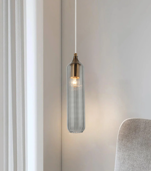 Pendant Light Smokey Black Glass Cylinder 80mm E27 72W