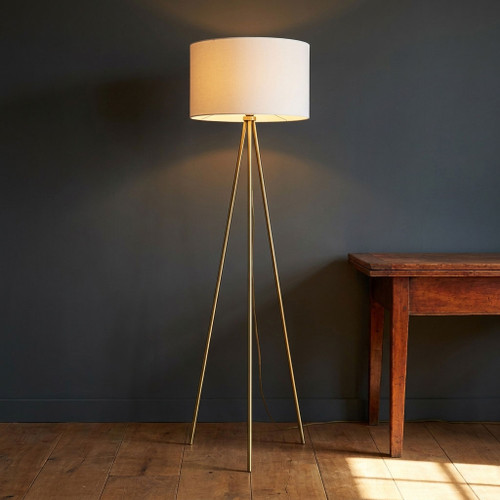 Floor Lamp White Shade Brass Tripod E27 60W 159cm