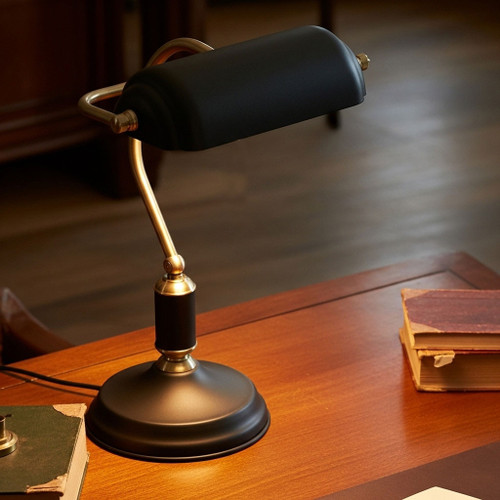 Banker Lamp Black Antique Brass E27 60W