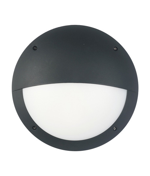 LED Bunker Light Black Round 12W 4000K 500lm IP66 IK10 30cm