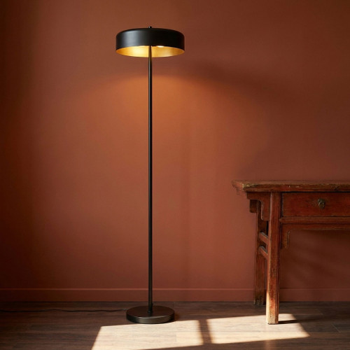 Floor Lamp Black Drum Shade E27 60W 150cm