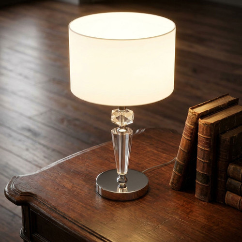 Table Lamp Chrome Crystal White Shade E27 60W