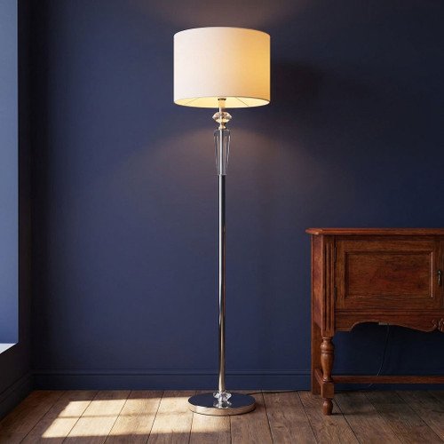 Floor Lamp Chrome Crystal White Shade E27 60W 151cm