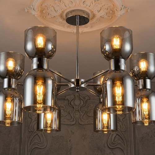 Pendant Light Smokey Black Glass 12 Light E27 72W