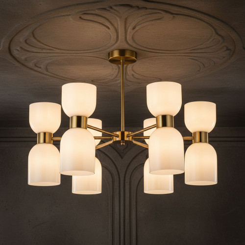 Pendant Light Brass and Opal Glass 12 Light E27 72W