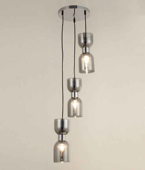 Pendant Light Smokey Black Glass 3 Light E27 72W