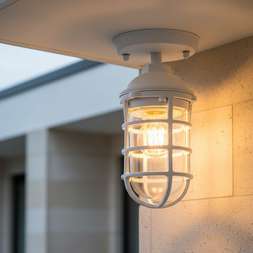 Ceiling Light White Metal Cage IP44 E27 60W