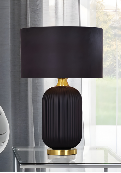 Table Lamp Tall Black Brass Highlight With Shade E27 60W