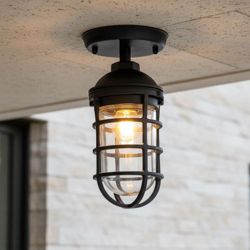 Ceiling Light Black Metal Cage IP44 E27 60W