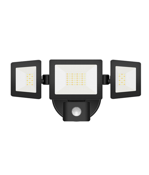 LED Floodlight Black Aluminium 240V 30W Tri-CCT 3000lm IP65 With Sensor