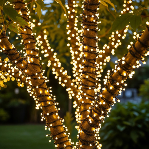 Solar Fairy Lights Warm White 50m 500 Globes Remote Control Commercial Grade