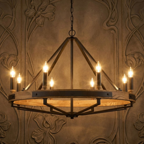 Pendant Light 862mm Wood With Bronze 8 Light E14 60W