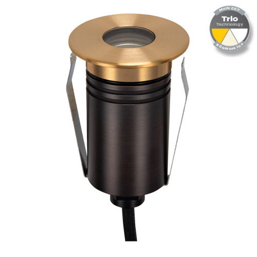 Inground Light 55mm Round Brushed Brass 2.5W Tri-CCT 150lm 12/24V IP67 IK10 Inground Light 55mm Round Brushed Brass 2.5W Tri-CCT 150lm 12/24V IP67 IK10