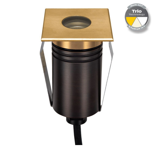 Inground Light 55mm Square Brushed Brass 2.5W Tri-CCT 150lm 12/24V IP67 IK10 Inground Light 55mm Square Brushed Brass 2.5W Tri-CCT 150lm 12/24V IP67 IK10