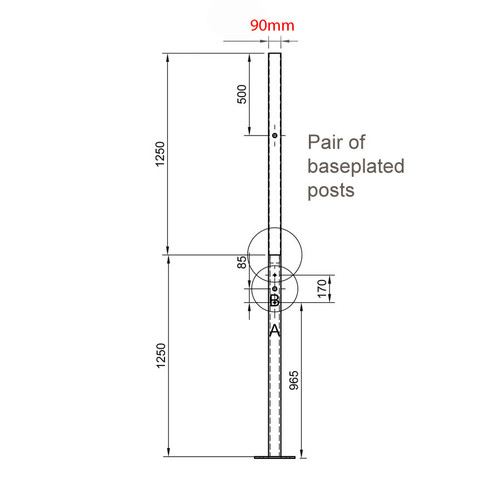 Single Baseplated 2.5m Post For Solar Pedestrian Lights - 90mm Single Baseplated 2.5m Post For Solar Pedestrian Lights - 90mm