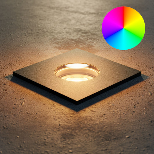 Inground Light 55mm Square Black Stainless Steel 2.5W RGBW 24V IP67 IK10