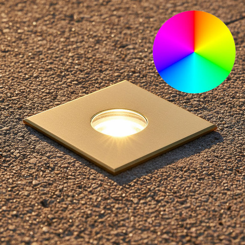Inground Light 55mm Square Brushed Brass 2.5W RGBW 24V IP67 IK10