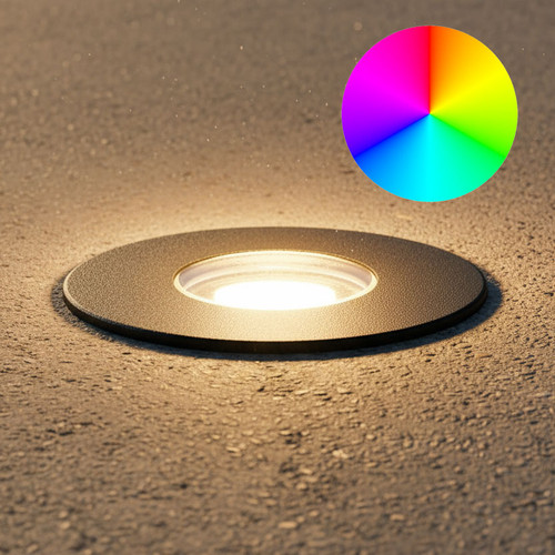 Inground Light 55mm Round Black Stainless Steel 2.5W RGBW 24V IP67 IK10