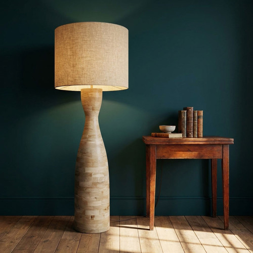 Floor Lamp Timber Natural Sculpted Base Only E27 40W