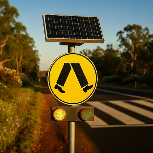 Solar Pedestrian Sign Radar Activated Flashing Lights Heavy Duty
