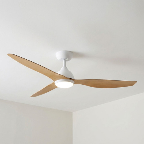 132cm 52-inch White-Oak DC Ceiling Fan With Light Smart Remote Control 3 Blade 45W