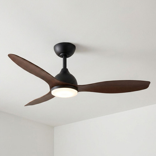 132cm 52-inch Black-Walnut DC Ceiling Fan With Light Smart Remote Control 3 Blade 36W