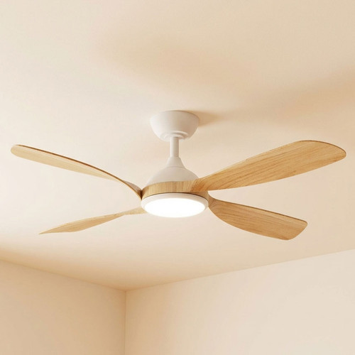 132cm 52-inch White-Oak DC Ceiling Fan With Light Smart Remote Control 4 Blade 40W