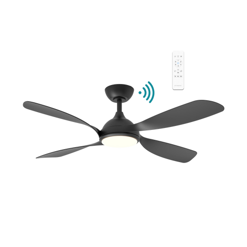 132cm 52-inch Black Smart DC Ceiling Fan With Light Remote Control 4 Blade 40W