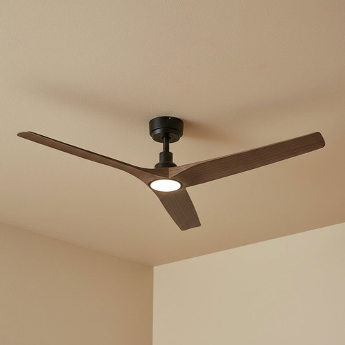 132cm 52-inch Black-Walnut DC Ceiling Fan With Light Smart Remote Control 3 Blade 28W