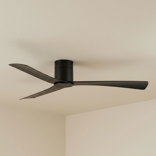 132cm 52-inch Black Smart Low Profile DC Ceiling Fan Hugger With WiFi Remote 3 Blade 33W 6 Speed