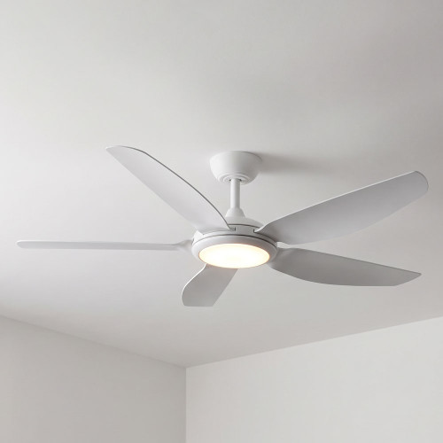 132cm 52-inch White DC Ceiling Fan With Light Smart Remote Control 5 Blade 33W