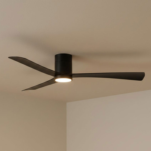 132cm 52-inch Black Low Profile Smart DC Ceiling Fan Hugger With Light Remote Control 3 Blade 33W