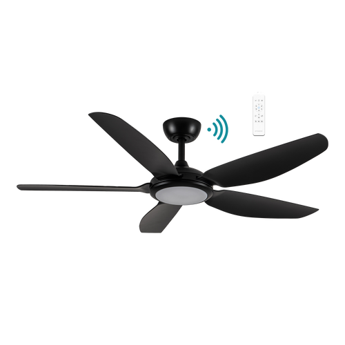 132cm 52-inch Black Smart DC Ceiling Fan With Light Remote Control 5 Blade 33W