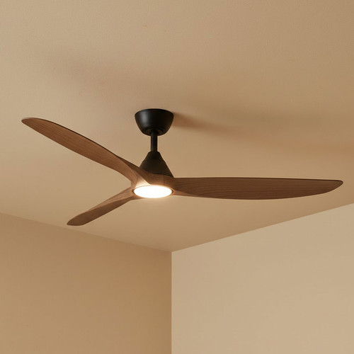 132cm 52-inch Black-Teak Smart DC Ceiling Fan With Light WIFI Remote 3 Blade 33W
