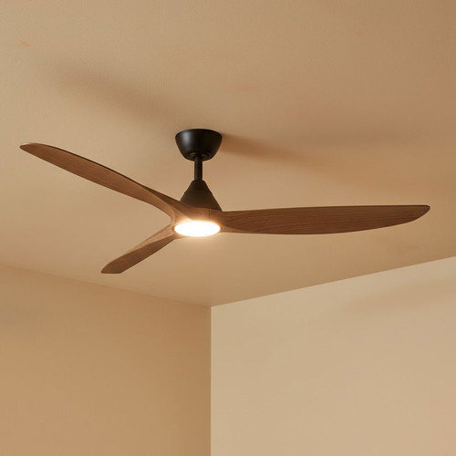 142cm 56-inch Black-Teak Smart DC Ceiling Fan With Light WIFI Remote 3 Blade 33W