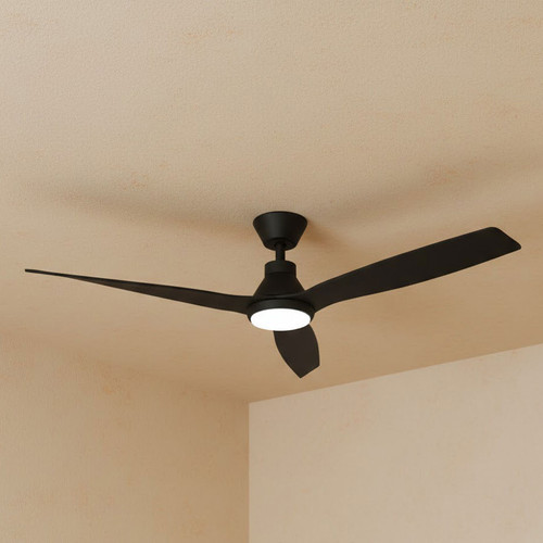 132cm 52-inch Black Smart DC Ceiling Fan With Light WiFi Remote 3 Blade 28W