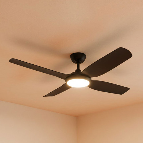 122cm 48-inch Black Smart DC Ceiling Fan With Light WiFi Remote 4 Blade 33W