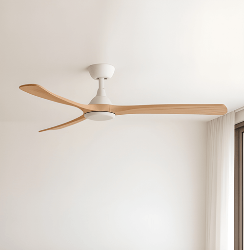 142cm 56-inch White-Timber Smart DC Ceiling Fan WiFi Remote 3 Blade 32W 6 Speed