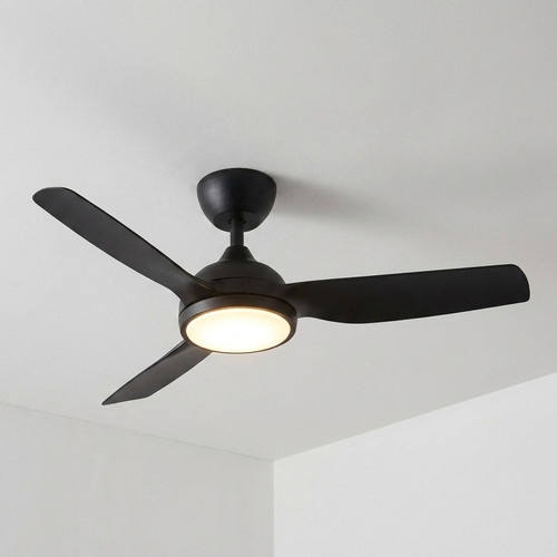 132cm 52-inch Black DC Ceiling Fan With Light Remote Control Smart 3 Blade 33W