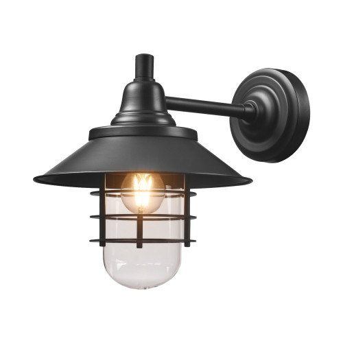 Wall Light Black Hooded Cage E27 60W IP44 Vintage
