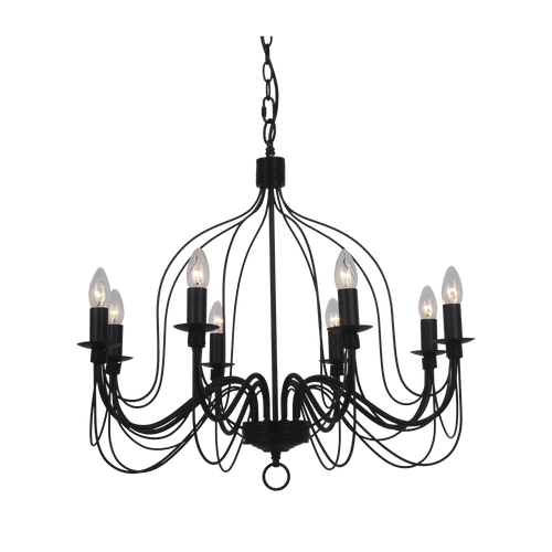 Pendant Light 70cm Black Candelabra Style 8 Light E14 60W