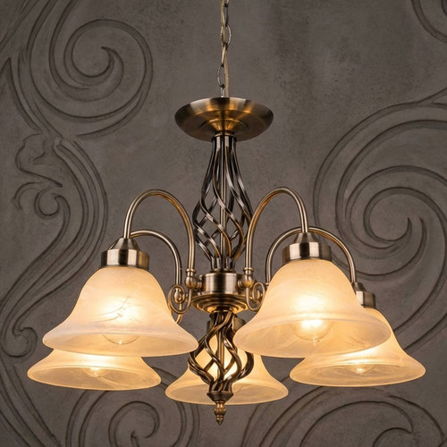Pendant Light 54cm Brass Alabaster Glass 5 Light E27 60W
