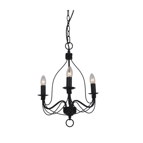 Pendant Light 45cm Black Candelabra Style 3 Light E14 60W
